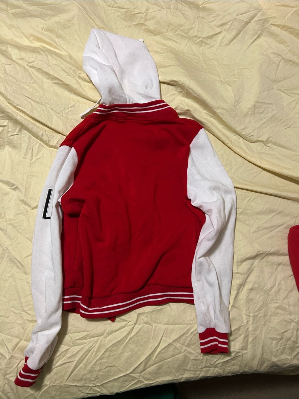 Red and White Hooded Varsity Jacket